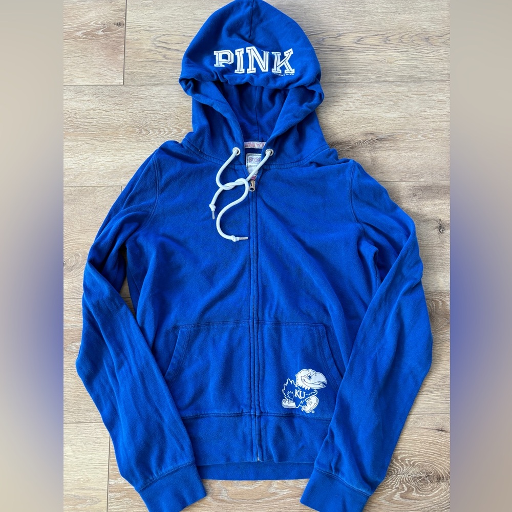 Victoria Secret PINK Kansas City Hoodie Zip Up Blue Sweater LARGE - Picture 1 of 8
